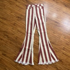 Show Me Your Mumu Womens Red Cream Stripe Berkeley Bell Bottom Jeans 25 Boho EUC