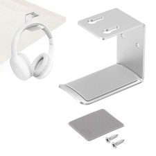 5.5cm Headphone Holder Aluminum Headset Hooks with Tape and Screws, Silver