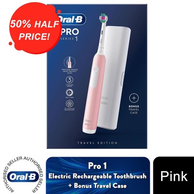 Oral-B Pro 1 elektrische wiederaufladbare Zahnbürste 3 Modi mit Reisetasche, pink