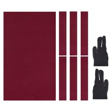 7ft Billiard Cloth Pool Table Felt Kit with 6 Cloth Strips and 2 Gloves, Red