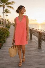 Old Navy Coral Shift Dress Medium Sleeveless V-Neck Keyhole Back