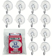 12 Pak Small 1 -inch Made in Pennsylvania Heavy Duty Suction Cup Hooks for ...