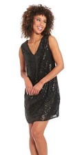 Muse Sleeveless Sequined V-Neck Tunic Dress Black Size 10