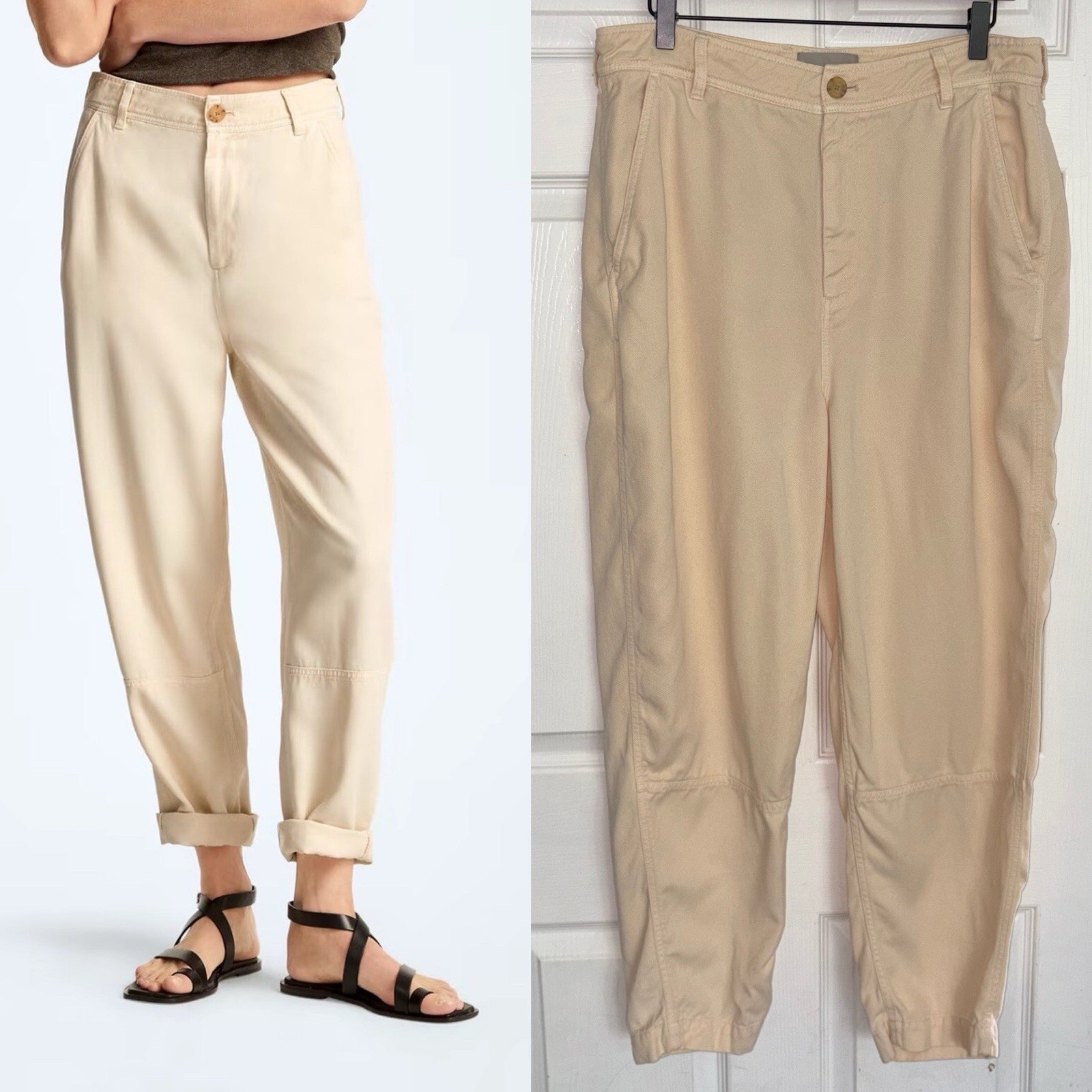 NEW Everlane Womens The TENCEL Relaxed Chino Pants Soft Slouchy Cream Sz 12