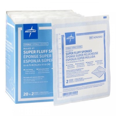 Medline Bulkee Sterile Fluff Dressings, 6 Inch x 6.75 Inch, NON25852