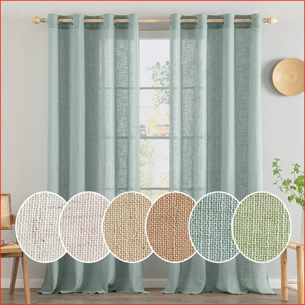 Gardinen VorhäNge ÖSen Voile Halbtransparent Leinenoptik 215X140 Cm 2Er Set Blau-image