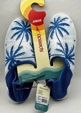 SPEEDO Junior Kids Water Shoes L 4-5 Blue White Palm Trees UV Protection NEW
