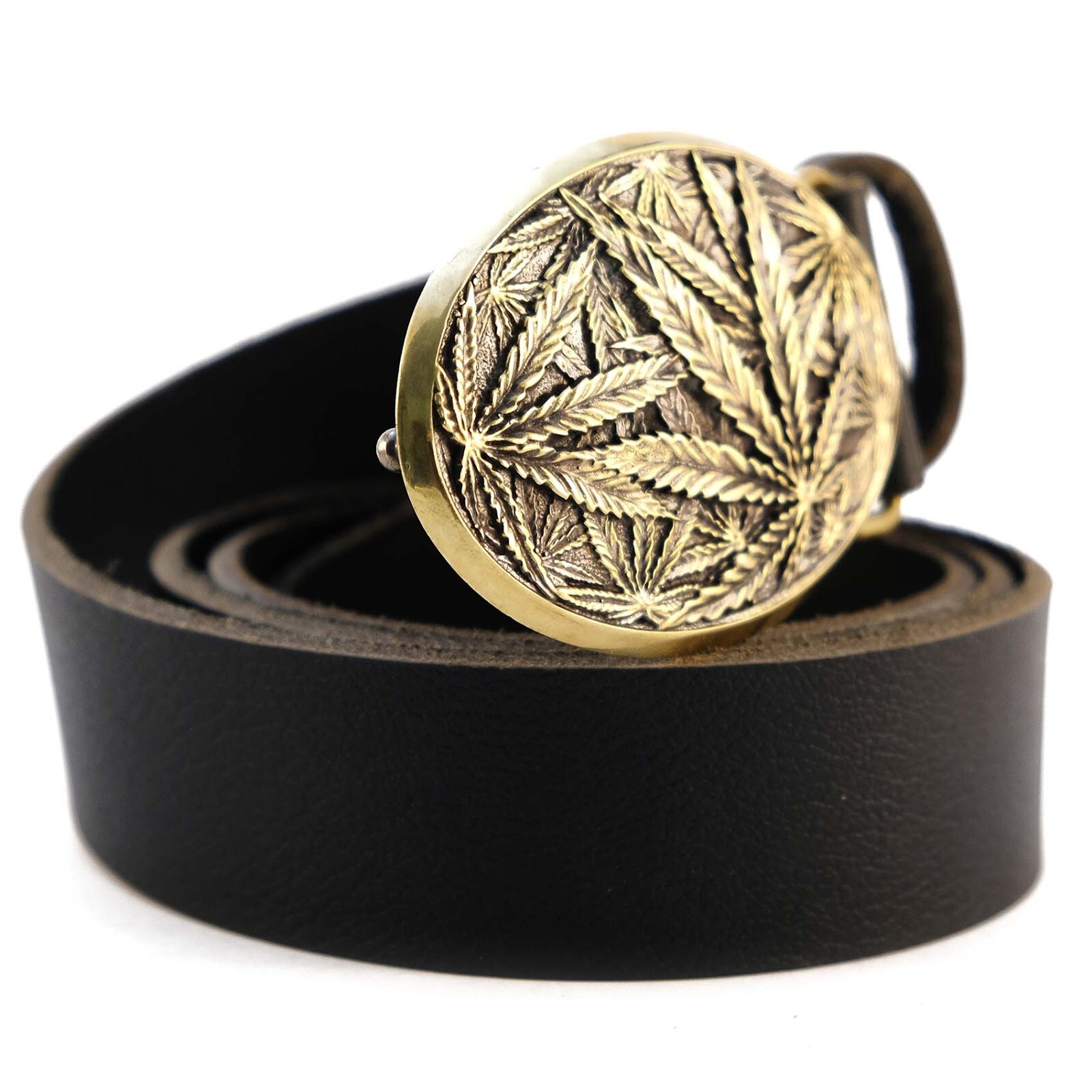 Leather belt with brass buckle Cannabis leaf, Marijuana Weed Leaf ganja Rasta