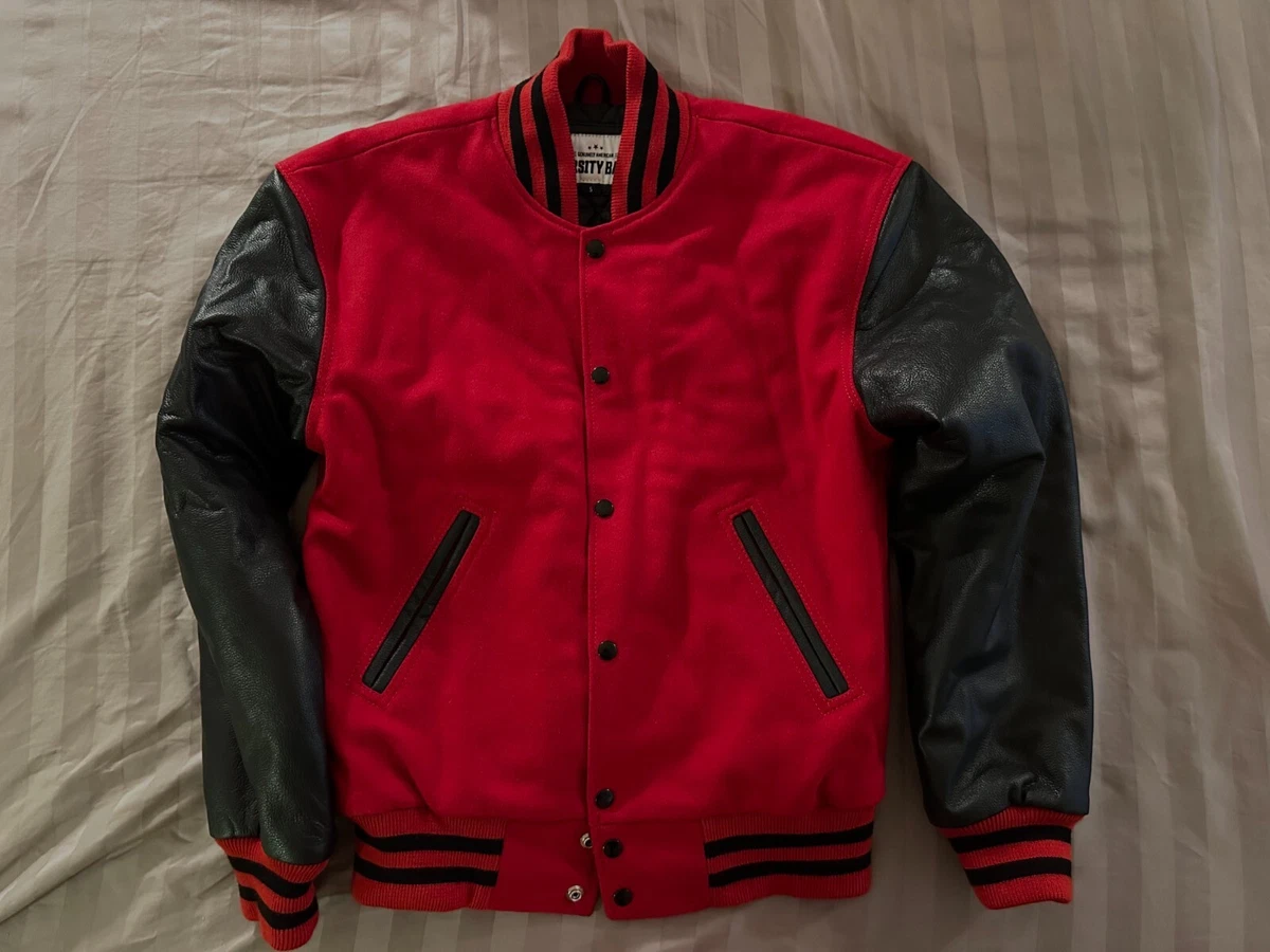 Jacket Makers Baseball Black and Red Varsity Wool Jacket