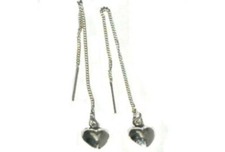 Sterling Silver Puffed Heart Dangle Ear Threads