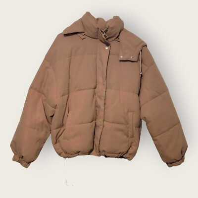 Wotozr Puffer Jacket Women's Large Color Brown Hooded, Full Zip | eBay