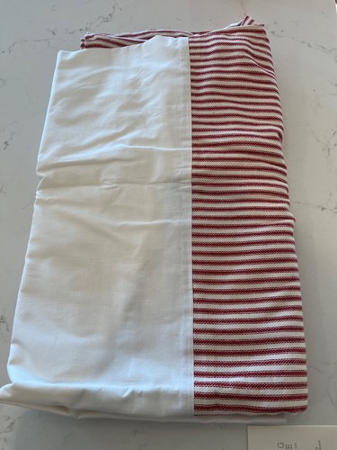 Restoration Hardware RH Baby Ticking Stripe Twin Size Bed Skirt Red/Ivory, New - Picture 4 of 6
