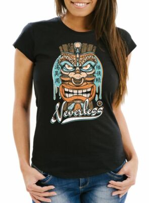 Damen T-Shirt  Tiki Maske Totem Figur Hawaii Fashion Streetstyle Slim Fit