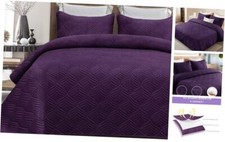 Quilt Set Full/Queen Size, 3-Piece Soft Lightweight Queen 96"x90" Deep Purple