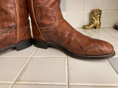 Justin 3163 Brown Leather Cowboy Roper Western Riding Boots Sz 9.5 D Cowboys GUC Men main image 4