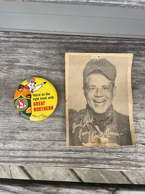 #ad 1950#x27;s You#x27;re On Right Track With GREAT NORTHERN railroad pinback button $29.95