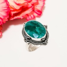 Natural Emerald Gemstone 925 Sterling Silver Ring Oxidize Jewelry Gift For Mom.