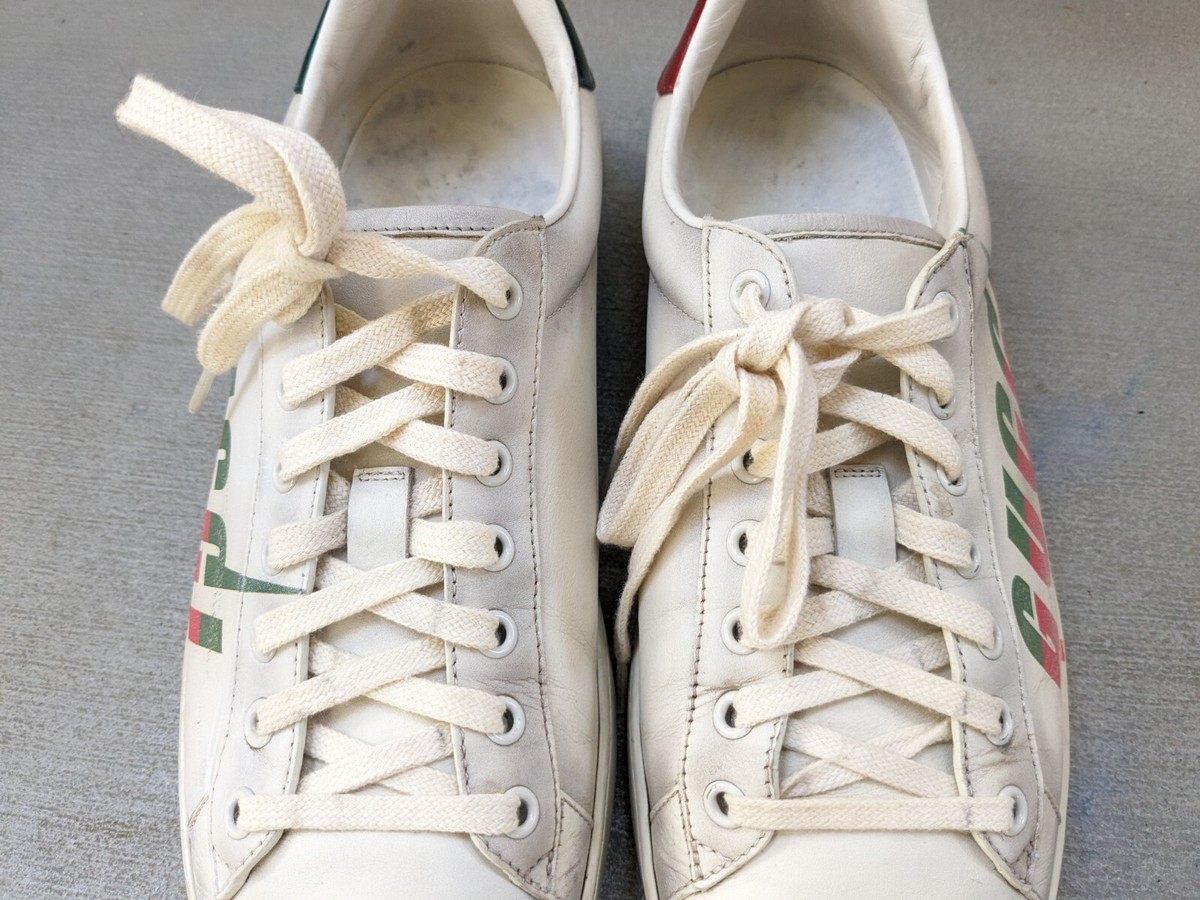 Gucci Ace Sneakers Men US 9 White Leather Shoes Low Tops Italy 