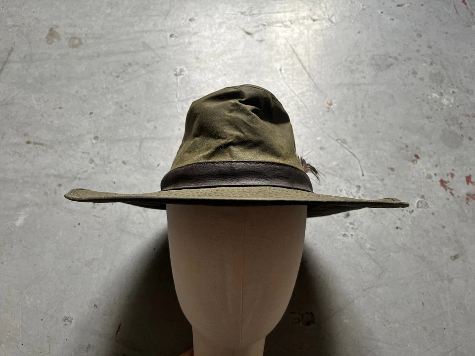 Vintage British Hunting Waxed Olive Green Fedora Hat Indiana Jones Style Small - Image 3 of 4