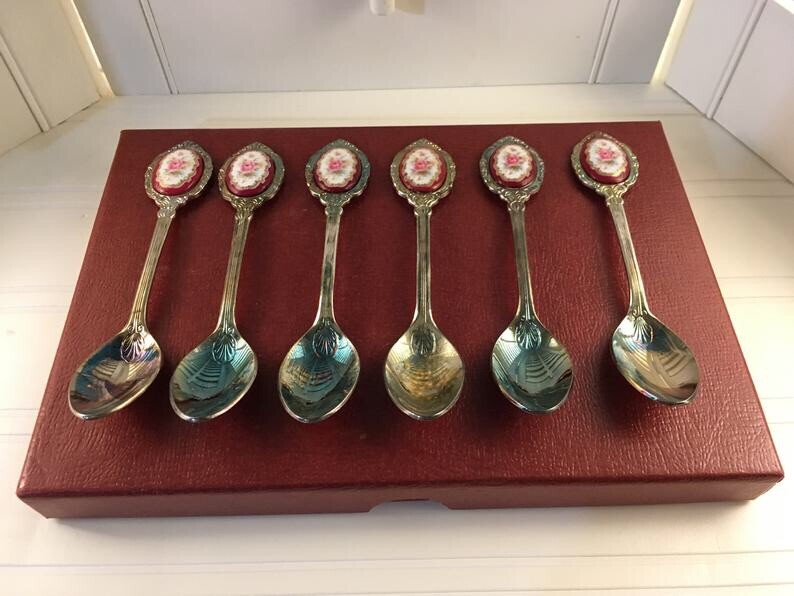 SPOON SET 6 SPOONS JAPAN S.P.CN STEEL and porcelain spoon | eBay