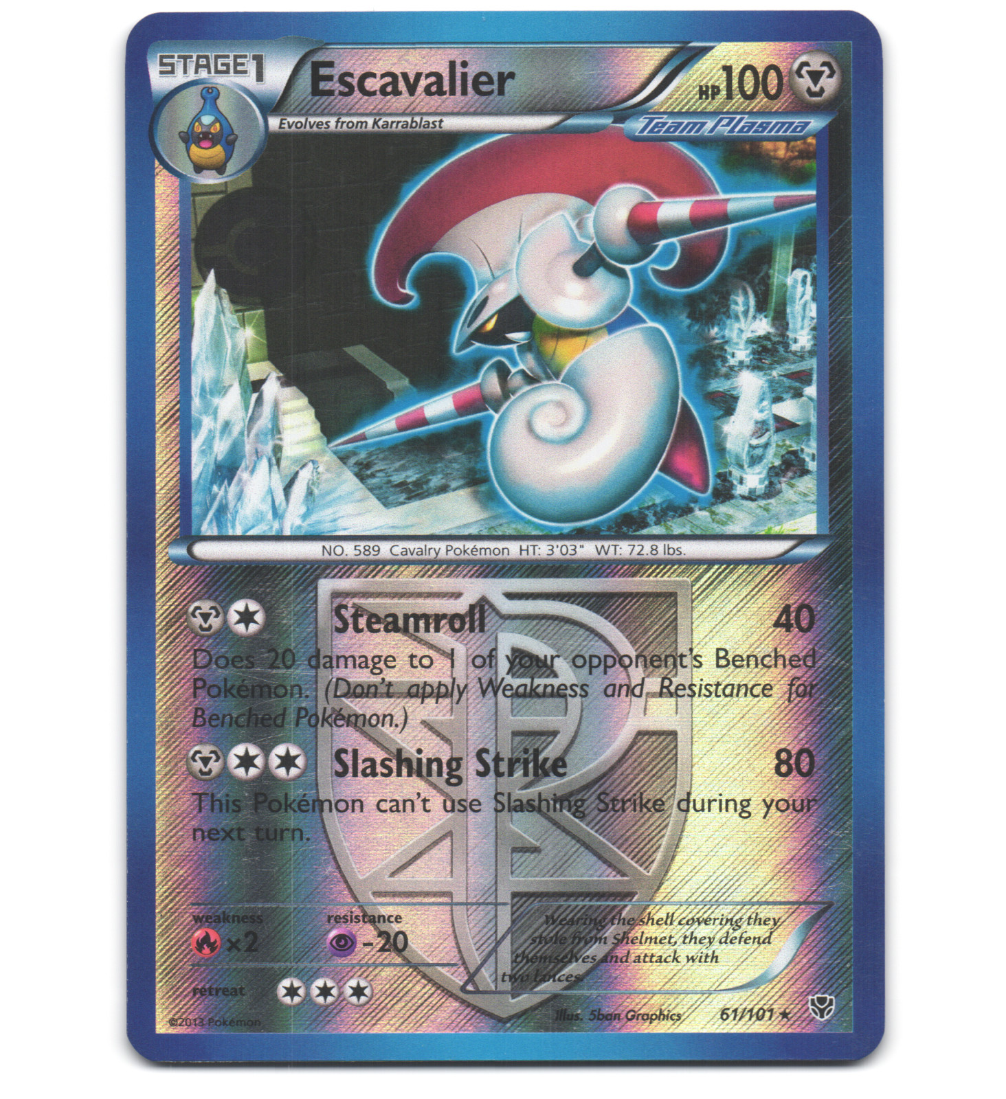 Pokemon 2013 Light Play Escavalier 61/101 Plasma Blast REVERSE Card
