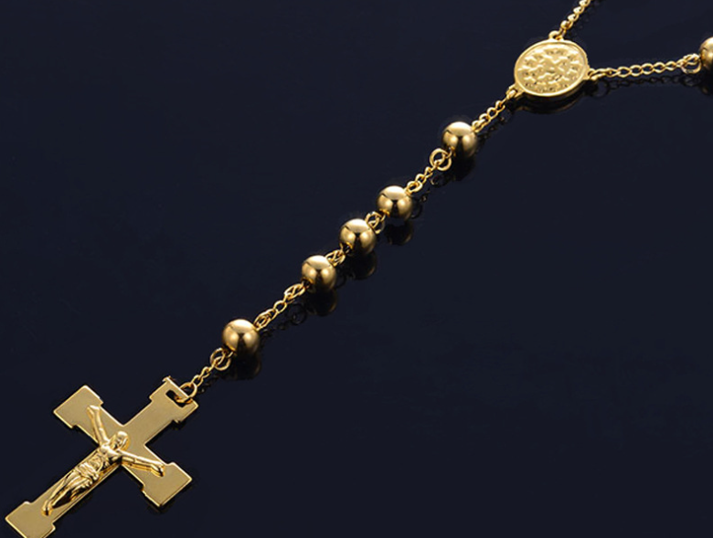 Men's Women's Stainless Steel Gold Bead Rosary Chain