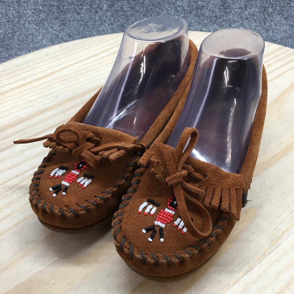 Zapatillas Minnetonka Mujer 5.5 Mocasines Marrón Gamuza Confort Lazo Thunderbird Foto 3 de 4