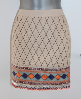 Orient Craft Embellished Beaded Embroidered Cotton Quilted Mini Skirt Medium