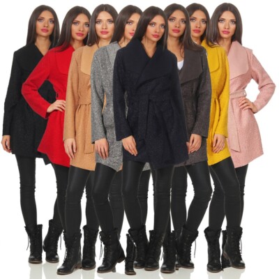 Damen eleganter Wollmantel Cardigan Trenchcoat Gürtel Coat OneSize 36 38 40 42