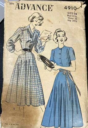 Advance Pattern 4910 c1940s Misses' Dresses Sz 14 B31 1/2 Vintage | eBay