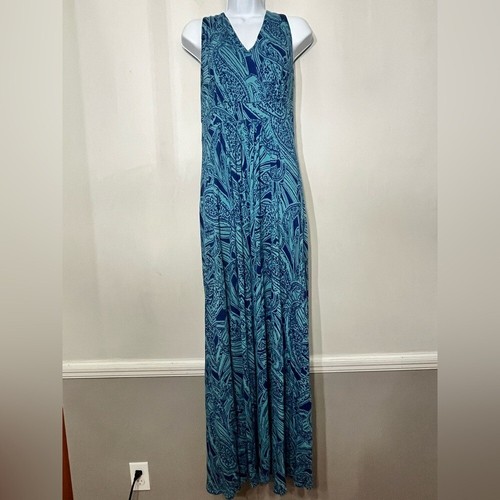 Coldwater Creek Dress Maxi Stretch Sleeveless Knit Geometric Whimsical Coastal L