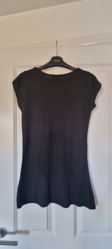 SOUTH BLACK SPARKLY SILVER STUD DIAMANTE GEM FRONT CAP SLEEVE LONGLINE TUNIC TOP - Picture 4 of 4
