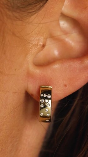14K Yellow Gold Round Shaped Lab Grown Diamond Huggie Earrings - Picture 2 of 10