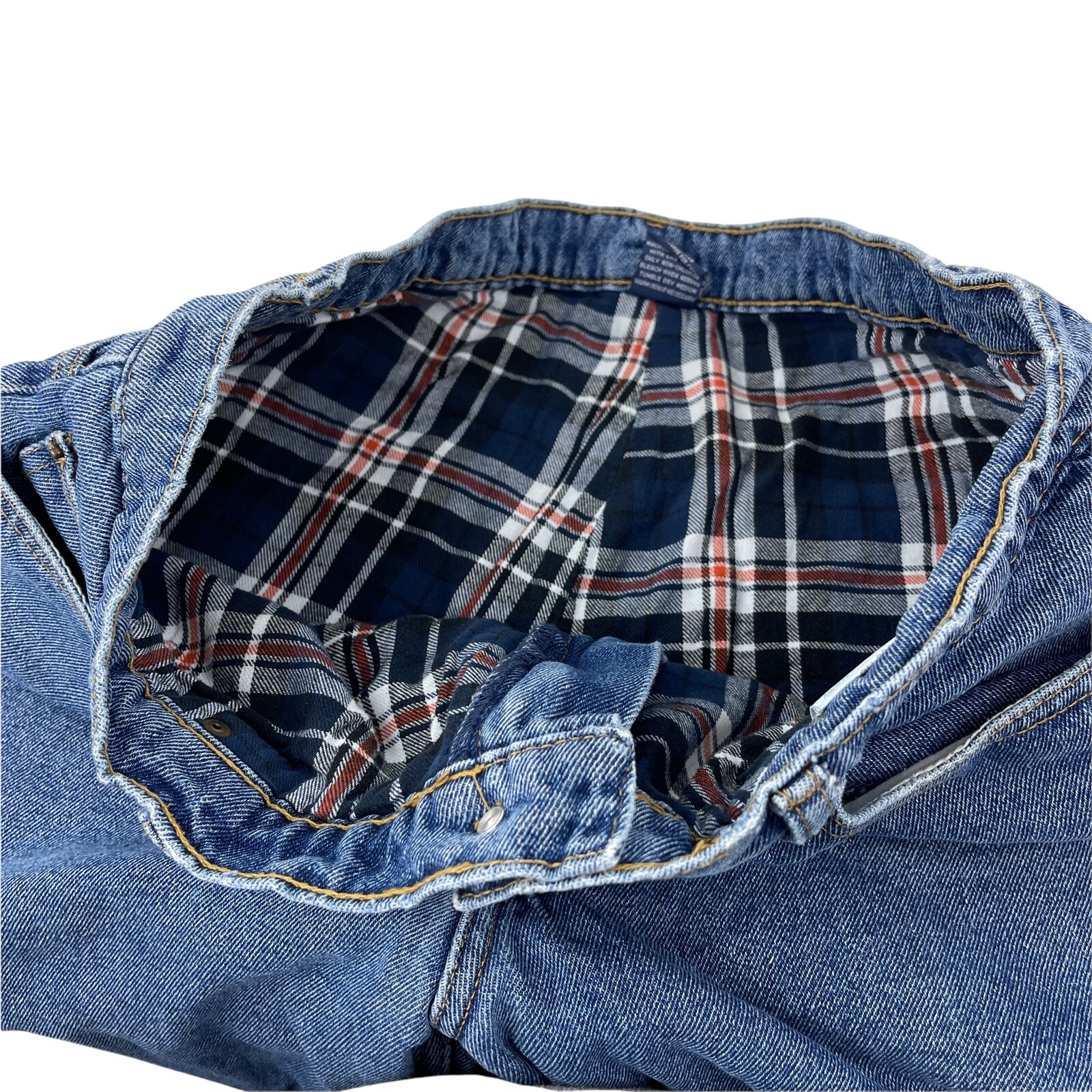 RK Brand Warm Plaid Blanket Lined Jeans Size 40X30 Medium Denim Wash Mens 38X30 image 7