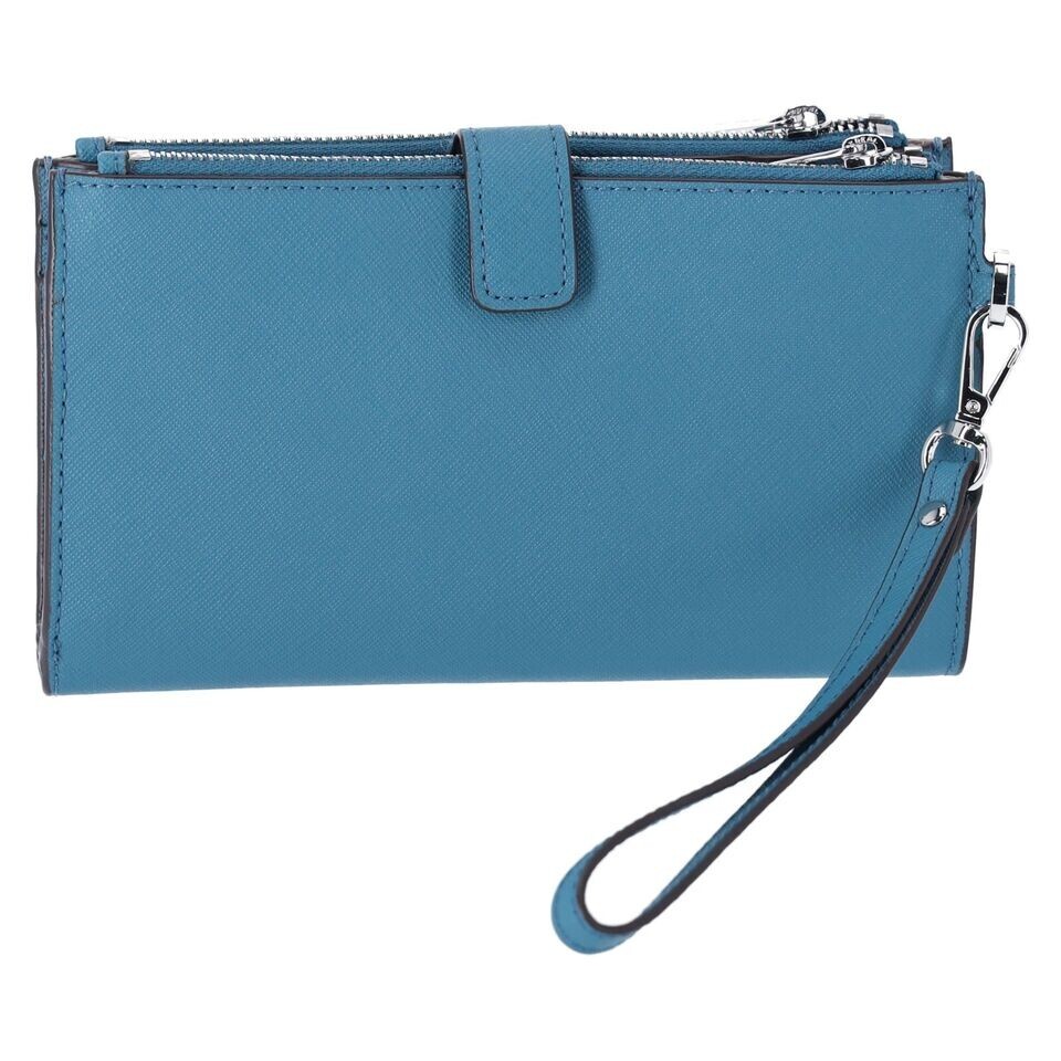 Michael Kors Jet Set Double-Zip Wristlet Teal Blue Leather