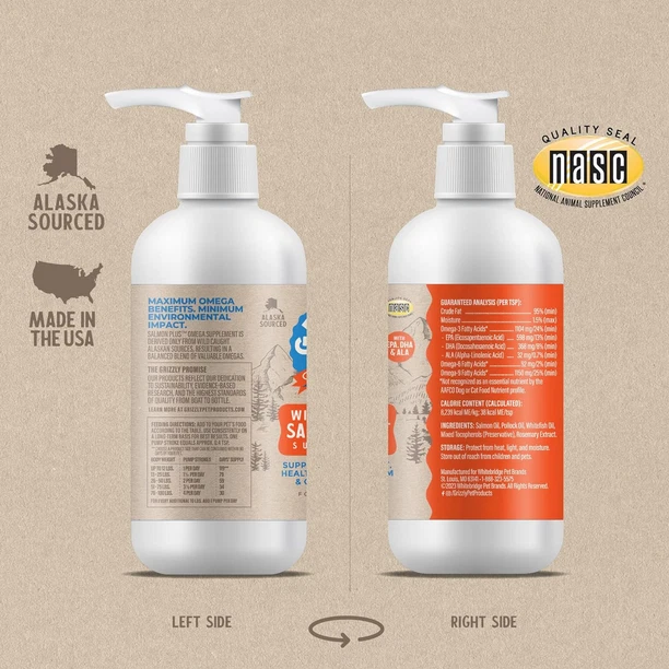 Suplemento alimenticio para perros Grizzly totalmente natural capturado salvaje aceite de salmón de Alaska seguro 8 oz Foto 2 de 4