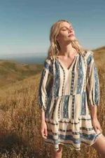 VELVET By Graham & Spencer Kally Jacquard Tiered Dress Blue S $169 F13