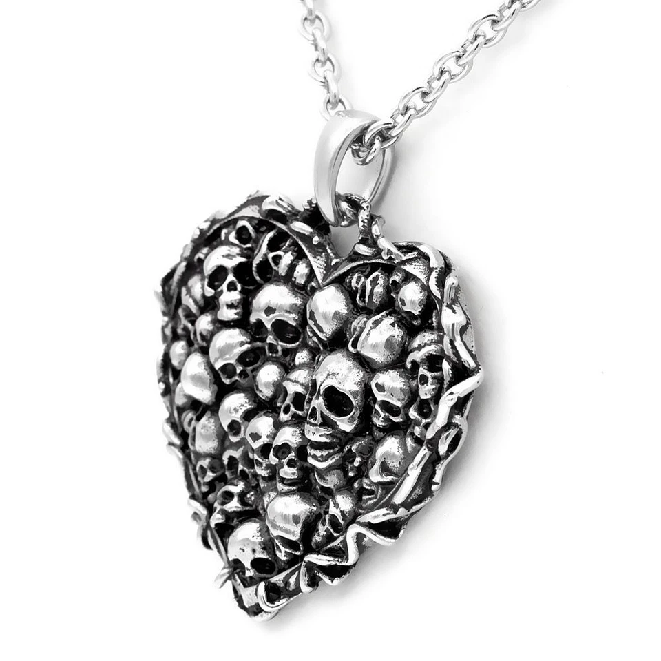 Skulls Heart Pendant Necklace Captivated Souls Stainless Steel Jewelry Controse - Image 2 of 4