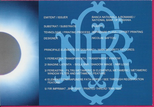 ROMANIA 2,000 LEI 1999 BU FOLDER,IMAGINATIVE REPRODUCTION OF THE SOLAR SYSTEM AT - Picture 3 of 4