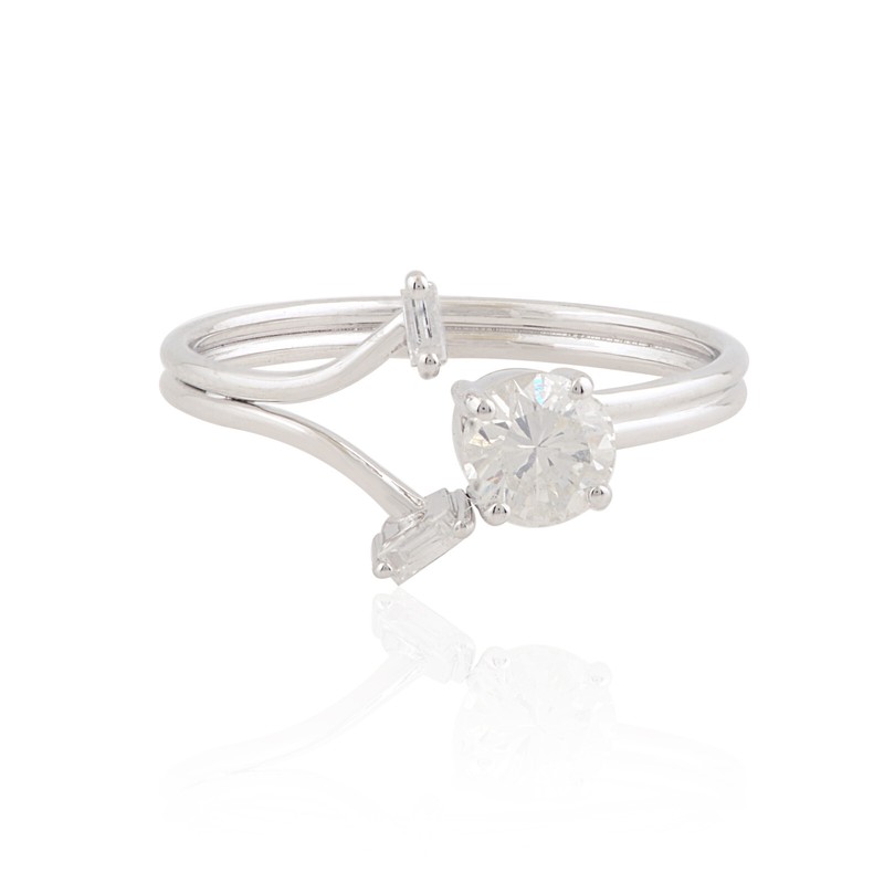 0.61 Ct Natural H/SI Baguette Round Diamond Engagement Ring 10k White Solid Gold