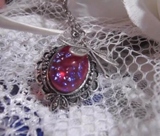 DRAGONS BREATH FIRE OPAL STONE NECKLACE DRAGONFLY SILVER MEMORIAL Birthday gift