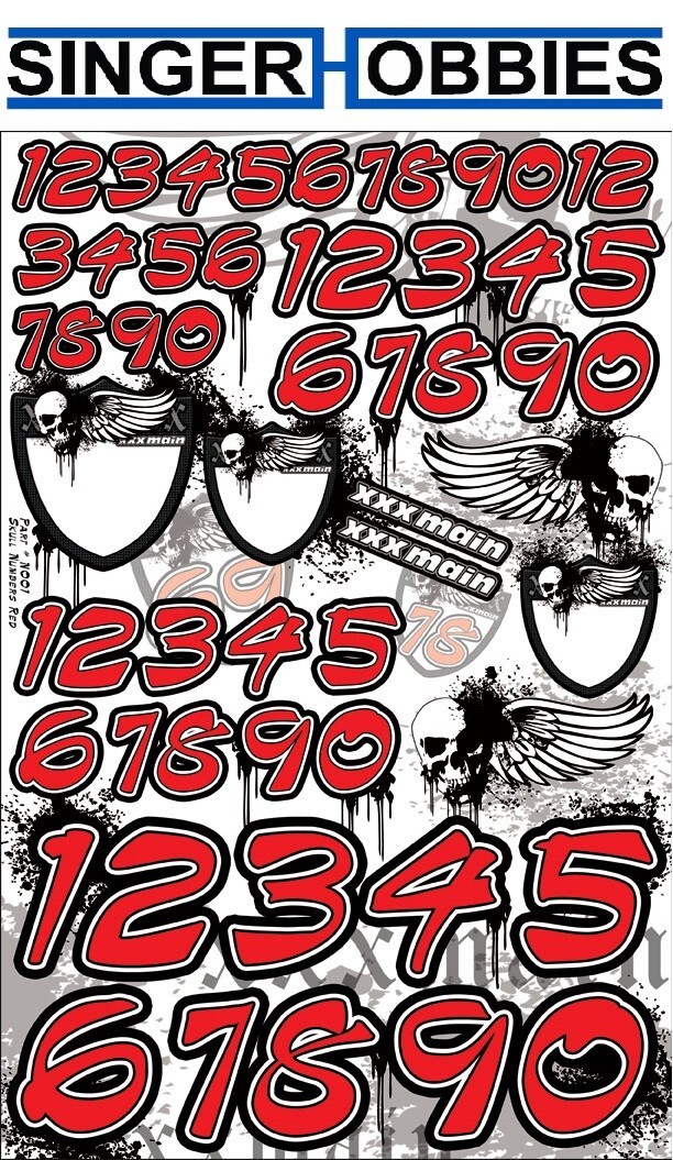 XXX MAIN RACING XXXN001 Skull Numbers - Red for RC Car Painting HH