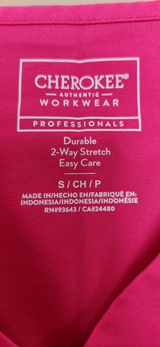 Cherokee Workwear durable 2 way stretch easy care scrub top 4 Pockets, Sz S Pink - Picture 5 of 8