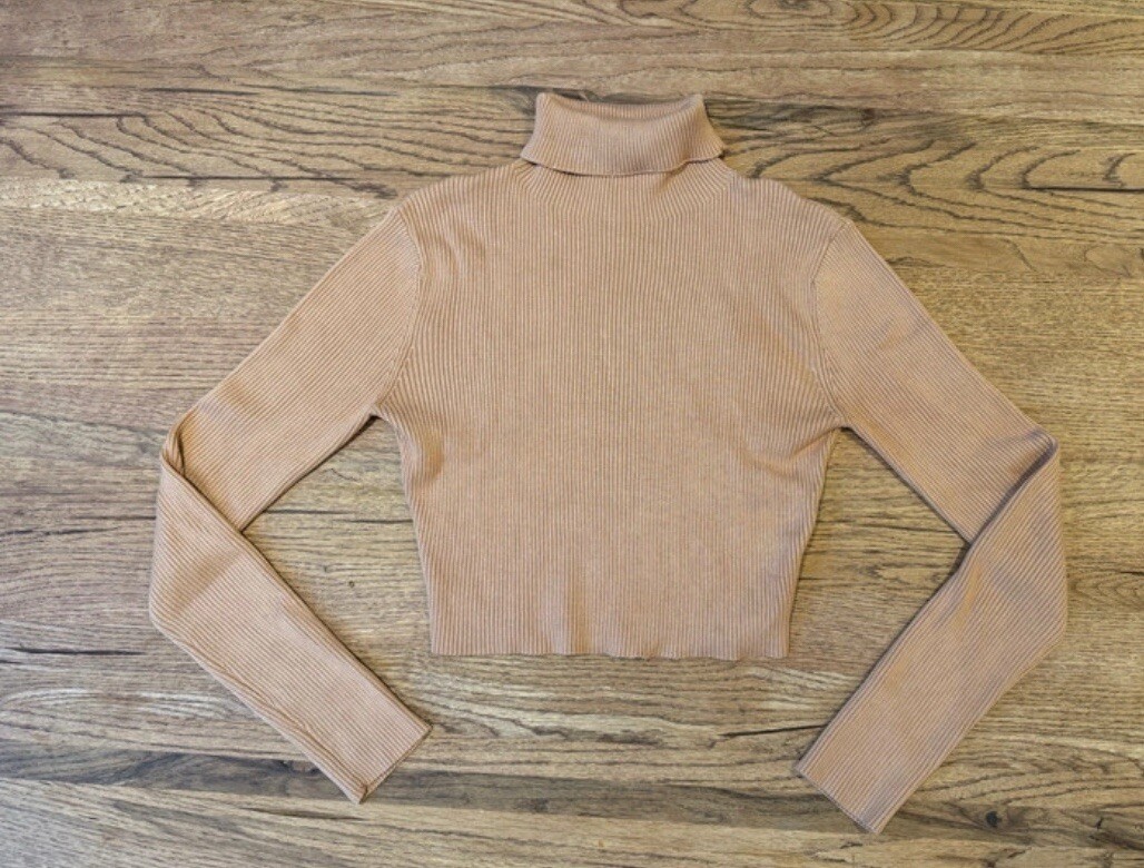 Beige Camel Brown Turtle Neck Jumper Cropped Uk Size UK