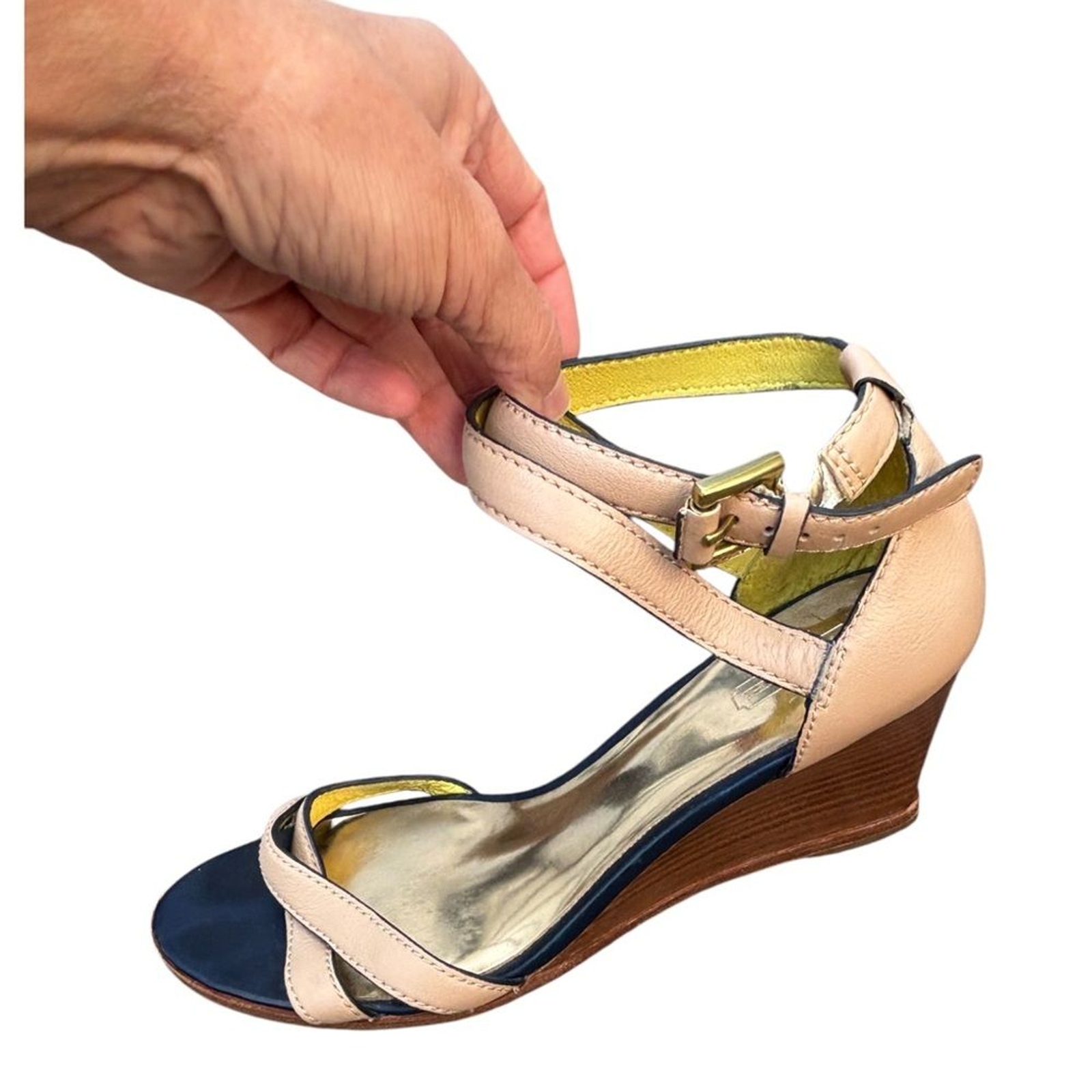 Coach Women’s 10B Coretta Vegan Leather Strappy Wedge Open Toe Beige Sandals