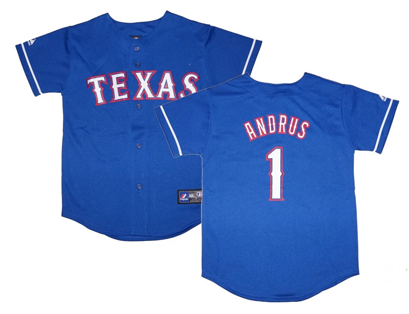 NWT Majestic Elvis Andrus Texas Rangers Youth Royal Blue Baseball Jersey