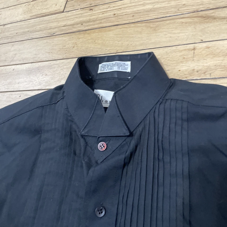 Camisa de Vestir Chaplin Esmoquin Negra Hombres M 36 37 Plisada Frontal Retro De Colección Años 90 Usada en Excelente Condición Foto 3 de 4