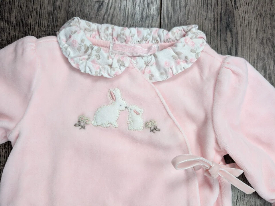 Ropa para bebé niña nueva sin etiquetas Janie & Jack prematuro 2 piezas rosa terciopelo conejito pies conjunto Foto 2 de 3