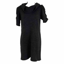 AB Studio Sweater Dress Womens Small Short Sleeve Cowl Neck Above Knee Gray Knit
