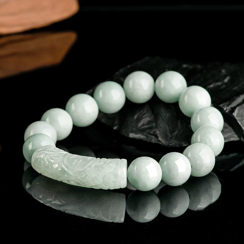 Brazalete Bendición Natural Genuino 13mm Verde Claro Jade Jadeíta Estilo China Foto 4 de 4